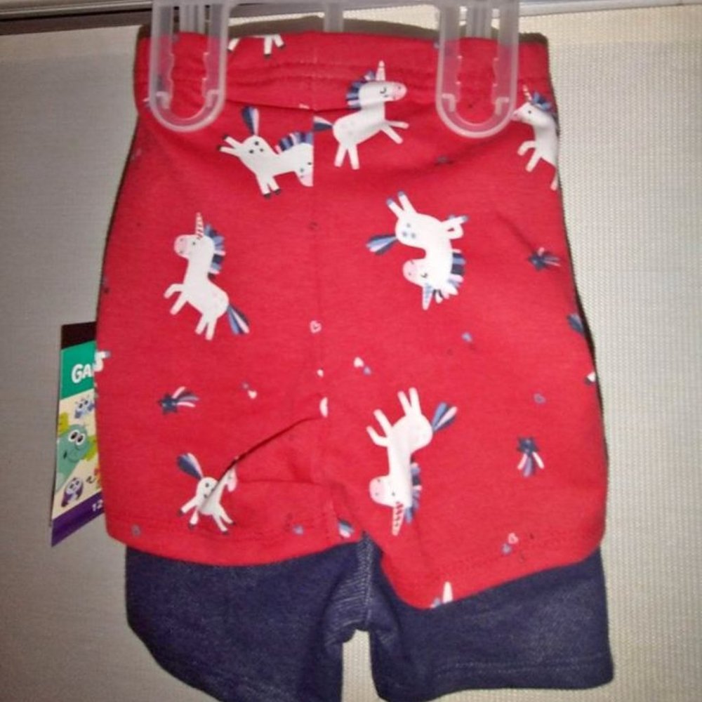 Garanimals baby girl 2 shorts size 12 month dark wash red unicorn K-046